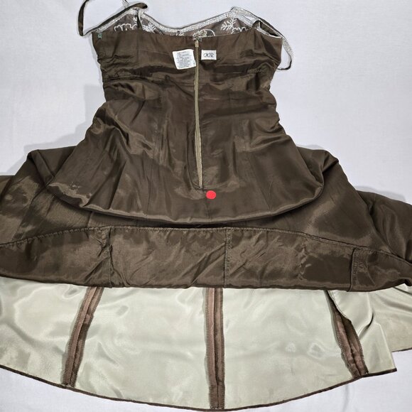 Vintage CACHE 90 Brown-Green Ombré Babydoll Front Split Flowy Formal Gown Size 6 - Picture 10 of 17